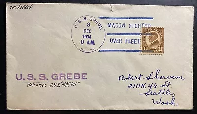 1934 USS Grebe USS Macon ZRS5 Airship Zeppelin Sighted Over Fleet Cover B • $39.99
