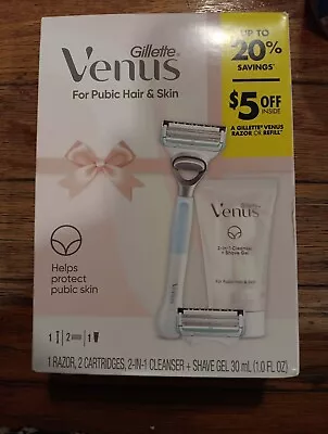 Gillette Venus For Pubic Hair & Skin Razor 2 Cartridges 2-in-1 Cleanse Shave Gel • $11.99
