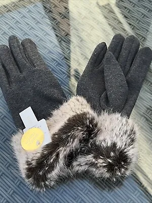 Gloves Digital Touch Faux Fur Cuffs Warm Velvet Lined Labels  New Sz M/L • £23.99