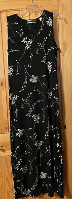 Amanda Smith Black Floral Dress Sleeveless Maxi Ladies Size L • $10.99