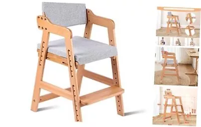  Wooden High Chair Adjustable Highchair For Toddlers To Teens Natural Color • $199.32