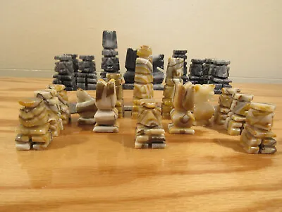 Vintage Mexican Aztec Onyx Marble Chess Set Hand Carved 25 Pieces • $33
