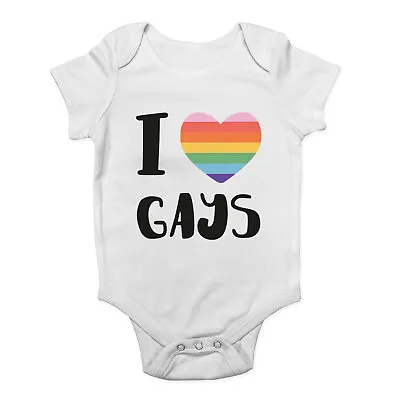 Pride Rainbow Heart Baby Grow Vest I Love Gays LGBTQ+ Bodysuit Boys Girls Gift • £5.99
