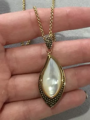 Genuine Mother Of Pearl Freeform Pendant Stainless Steel Goldtone 18  • $19