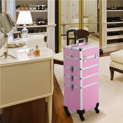 $94.99 • Buy Professional Makeup Case 4 In 1 Rolling Cosmetic Train Case Box Lock Large Case