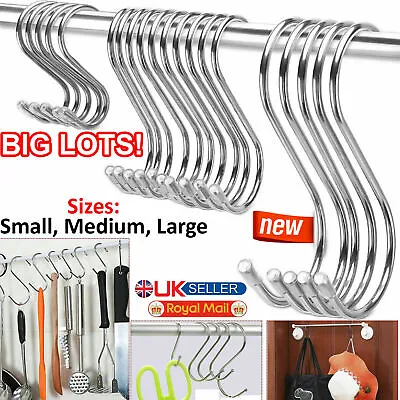 10Pcs S Hooks Stainless Steel Kitchen Meat Pan Utensil Clothes Hanger Hanging UK • £3.45