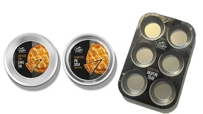 3 Baking Tin Non Stick Muffin Pie Cake 2 Round Dish & 1 Tray From Cooke & Miller • £2.50