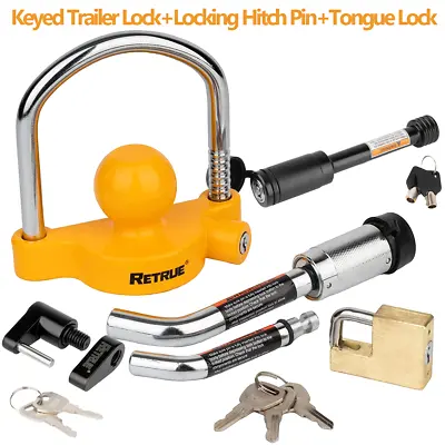$49.99 • Buy Fits 1-7/8”,2”,2-5/16  Couplers Keyed Alike Trailer Lock Set+Hitch Pin Lock