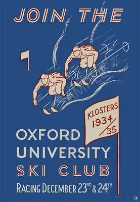 Vintage Advertising Poster Oxford University Ski Club 1930s Klosters Sign A3 A4 • £5.99