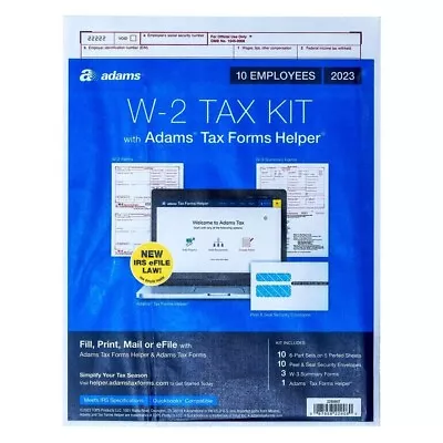 2023 Adams 22908KIT IRS TAX W2 Forms 6-Part + W3 Transmittal For 10 Employees • $14.99