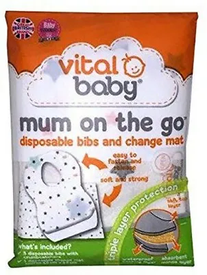 £2.99 • Buy Vital Baby Mum On The Go Disposable Bibs (x3) & Change Mat In Pocket Size Wallet