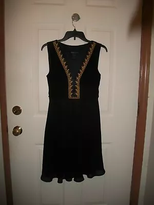 Connected Vintage Black A-line Dress With Gold Trim Size 4P • $29.99