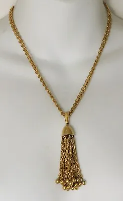 Vintage CROWN TRIFARI Double Strand Chain Gold Tone Necklace Tassel Pendant • $24.99