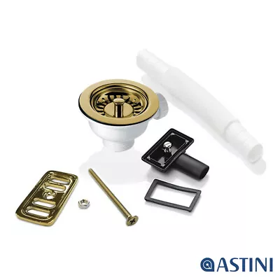 90mm Gold Strainer Waste 2x Overflow For Astini RAK Rangemaster Ceramic Sink • £35.99