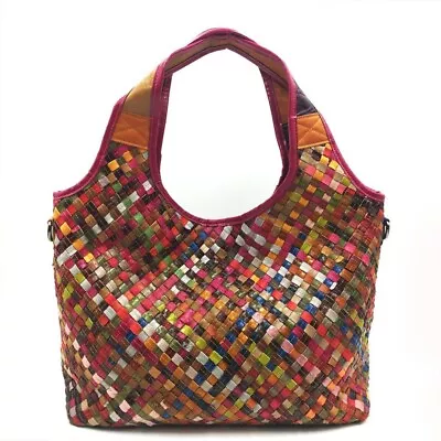 Genuine Leather Multi-color Handbag Desinger Pure Handmade Weaving Shoulder Bag • $69.34