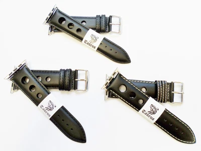 $29.95 • Buy TAURUS GENUINE LEATHER RALLY WATCH BAND BLACK + STITCH FOR APPLE WATCH 38mm 42mm