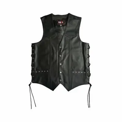 BUKA ® Men's Black Genuine Leather 8 Pockets Motorcycle Biker Vest S To 6xl • $29.99