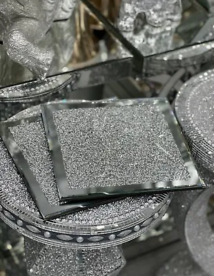 Crushed Diamond Crystal Mirrored Glass Placemat Coasters Set Table Organisation • £12.99