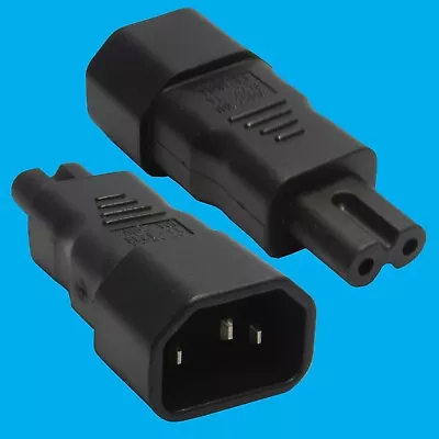 1x Black IEC Socket C14 Male Pin To Figure 8 Male C7 Plug Converter Adaptor • £1.99