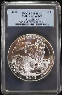 2010 .25C 5 Ounce .999 Silver ATB Yellowstone National Park PCGS MS68PL 19790314 • $255