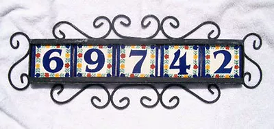 5 Mexican Tiles Talavera House Numbers & Horizontal Iron Frame • $43