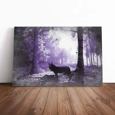 Black Wolf In A Purple Forest In Abstract Canvas Wall Art Print Framed Picture • £24.95