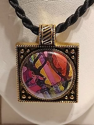 Magnabilities Interchangeable Cord Pendant Necklace & Multicolor Abstract Insert • $19.99