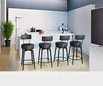Upholstered 25” Swivel Counter Height Barstool Set Of 4 In Black With Backrest • $199