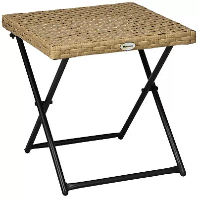 Outsunny Folding Square Rattan Coffee Table Steel Frame Bistro Garden Natural • £20.99