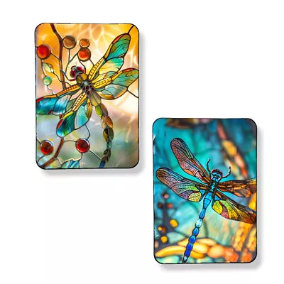 Set Of 2 Dragonfly Magnets Faux Stained Glass Original Art Print 3 X 4  Each • $12.71