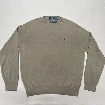 Polo Ralph Lauren Sweater Mens Large Gray V Neck Pima Cotton Pony Pullover • $21.49