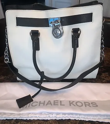 Michael Kors Large Hamilton Saffiano Leather Optic White And Black Tote Bag • $80