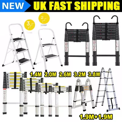 2.6/3.2/3.8M Multi-Purpose Aluminium Telescopic Folding Ladder Step Extendable • £43.97