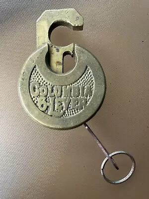 Rare🇺🇸antique Columbia 6 Lever Padlock Brass Lock Pancake Push Key Working👀 • $225