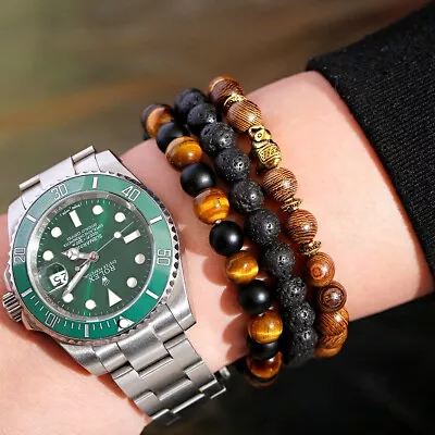 3Pcs Natural Wooden Beaded Bracelets Set Jewelry Gifts For Men Women • $8.69