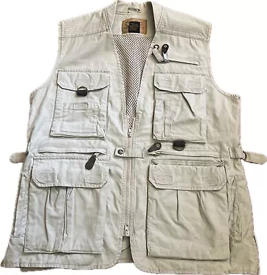 Eddie Bauer Fishing Utility Cargo Vest Men's Small Camping Hunting Beige EUC • $25