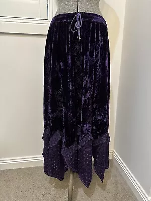 Vintage 90s Purple Velvet Embroidered Layer Whimsigoth Medieval Skirt 1X 16 18 • $100