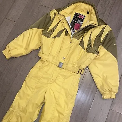 Womens Nevica Ski Suit Snowsuit One Piece Apres Snow Bib Yellow Vtg 80s Retro 10 • $199.99