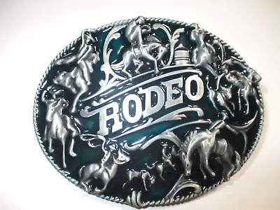 Western Style Rodeo Ornate Belt Buckle Pewter On Turquoise Enamel • $14.88