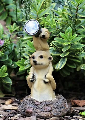 Garden Ornament Meerkat Family Solar Powered LED Decorative Animal 25cm • £12.95