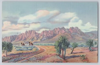 Postcard New Mexico Las Cruces Organ Mountains Cowboys Horses Unposted Linen Era • $4.95