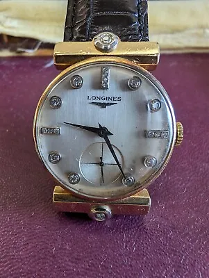 Vintage Longines Men's 14k Gold Automatic Dress Watch W/Diamonds In Original Box • $1400