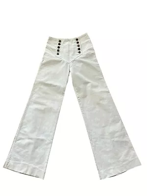 Rare Vtg 70s Chemin De Fer Jeans White Denim Wide Leg Sailor Pants 24/25 Hippy • $399.99