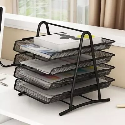 4 Tier Pull-out Office Filing Trays Desk Organiser Paper A4 Documents Shelf Rack • £9.95