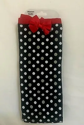 Disney Parks Women's Socks Polka Dot Above Knee Minnie Mouse Red Bow Thick NWT • $15.97