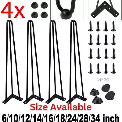 £23.99 • Buy 4 X Hairpin Legs/Hair Pin Legs Set For Furniture Bench Desk Table Metal Steel UK