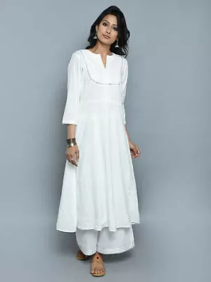 Indian Western Formal Style White Kurta Plazo Rayon Women Suit New Salwar Kameez • $59.08