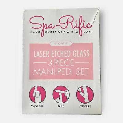 Spa-Rific Laser Etched Glass 3-pc Mani-Pedi Set Rose Shape & Shine New Box Dents • $26.95