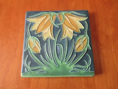 Motawi Tile Works Art Nouveau Tile 6 Inches By 6 Inches Green & Yellow Floral • $129.99