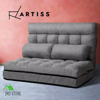 Artiss Lounge Sofa Bed Floor Recliner 2 Seater Chaise Chair Folding Fabric Grey • $108